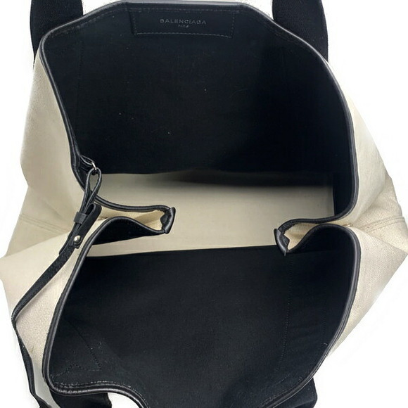 Balenciaga Tote Bag Navy Blue Cabas Canvas Leather Black White - Picture 2 of 7